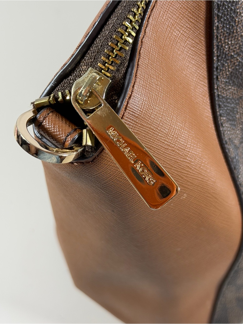 Michael Kors Brown Logo Dome Satchel with Tan Trim and Gold Hardware - Picture 5 of 9